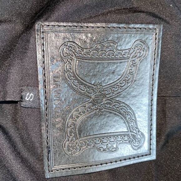 Dawn Levy Black Cropped Sleeve Leather Midi Jacket | Sz S - Picture 3 of 4